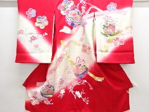 鈴に捻り梅模様子供着物(内袖・長襦袢付き)